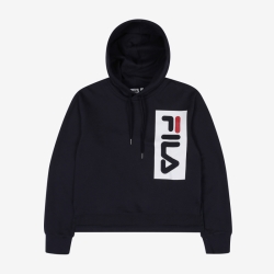 Fila Big Logo Crop - Naisten Hoodie - Laivastonsininen | FI-43178